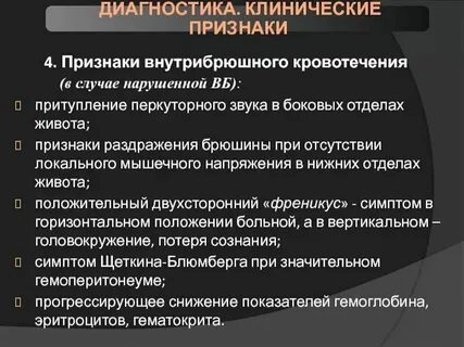 План обследования больного с внутрибрюшным кровотечением