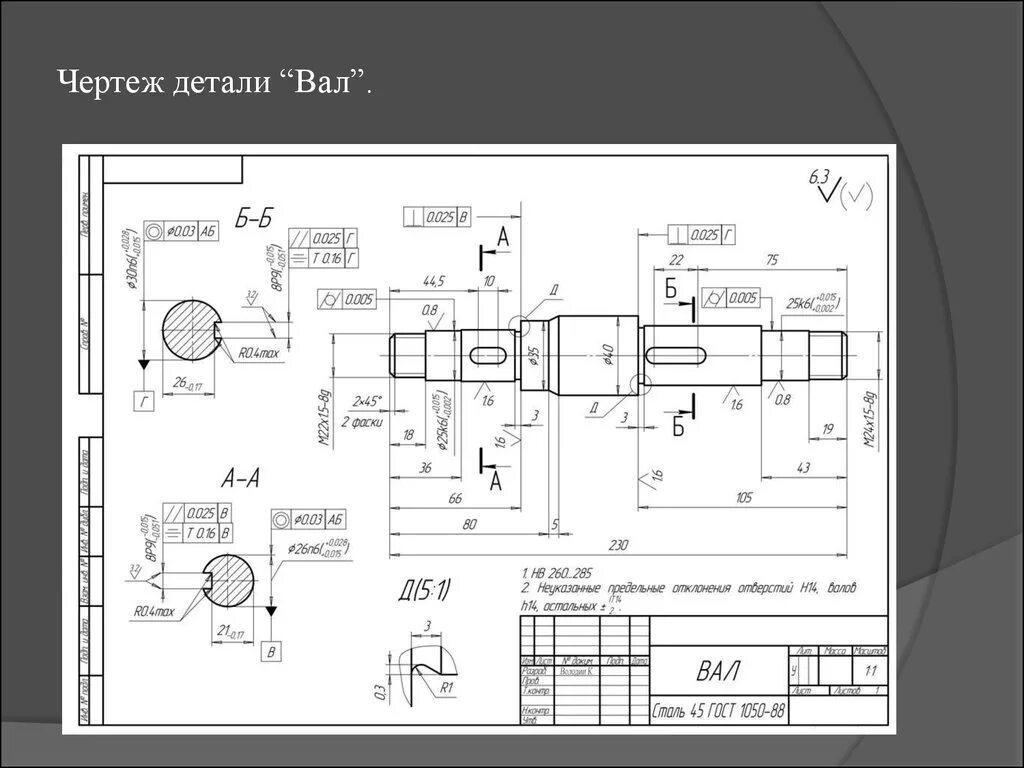 Чертеж детали вал