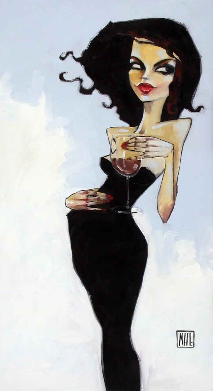 рисунок девушки с бокалом