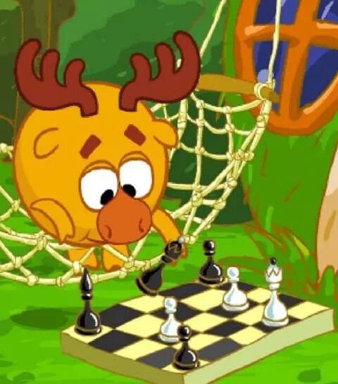 Лосяш. Смешарики играют в шахматы.