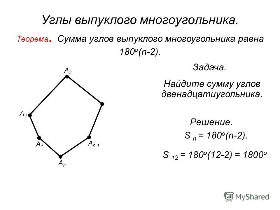 Сумма углов многоугольника вычисляется по формуле