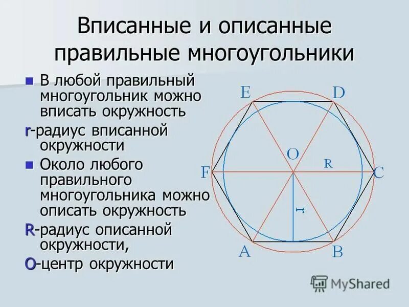 Вписанные и описанные окружности правильного многоугольника. Окружность вписанная в правильный многоугольник. Вписанная окружность Вправильный мнооугольник. Правильный n угольник.