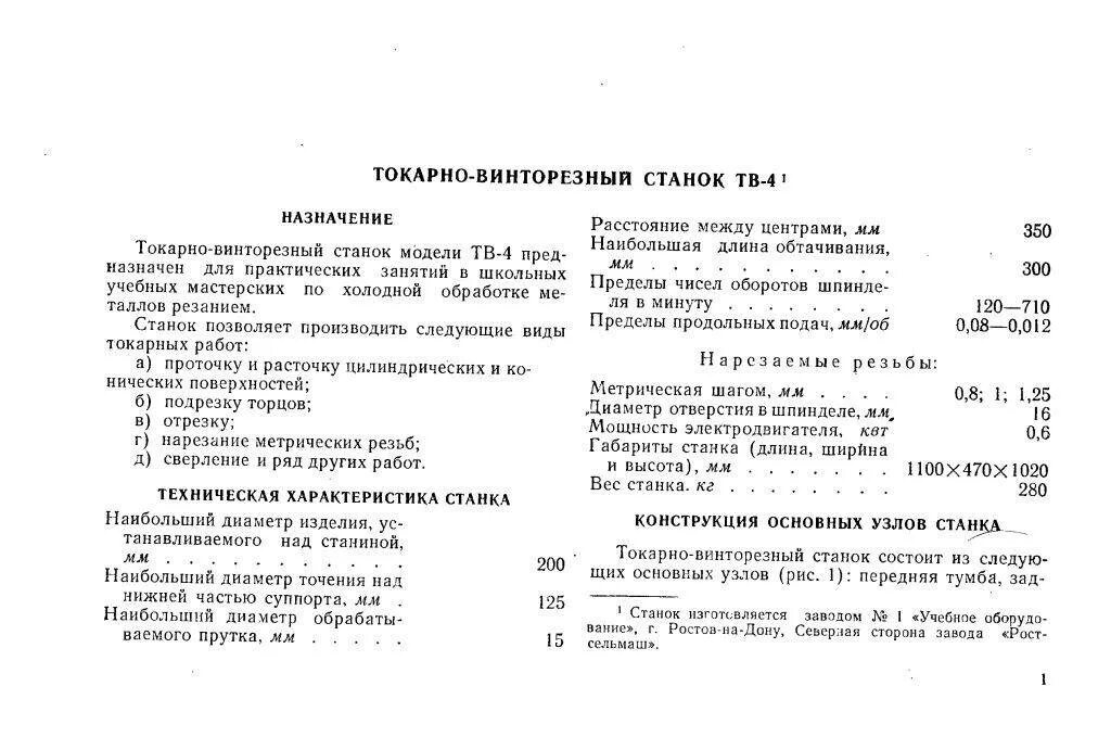 Токарный станок тв 4 технические характеристики