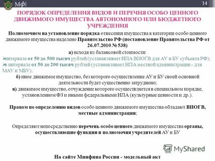 Особо ценного движимого имущества учреждения