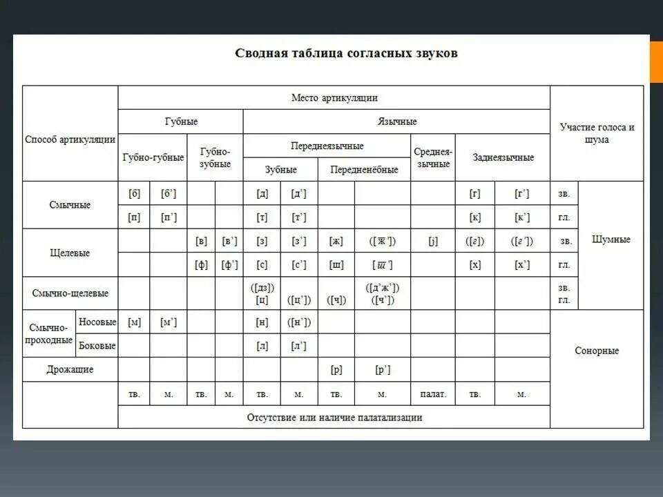 Место артикуляции. Классификация согласных звуков по месту образования таблица. Классификация согласных звуков таблица. Классификация согласных звуков русского языка. Классификация согласных в русском языке таблица.