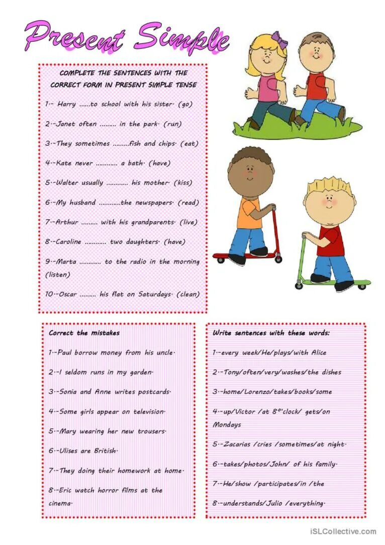 Present simple упражнения Worksheets. Present simple упражнения Kids. Английский упражнения Worksheets present simple. Презент Симпл Worksheets. Complete the mistakes