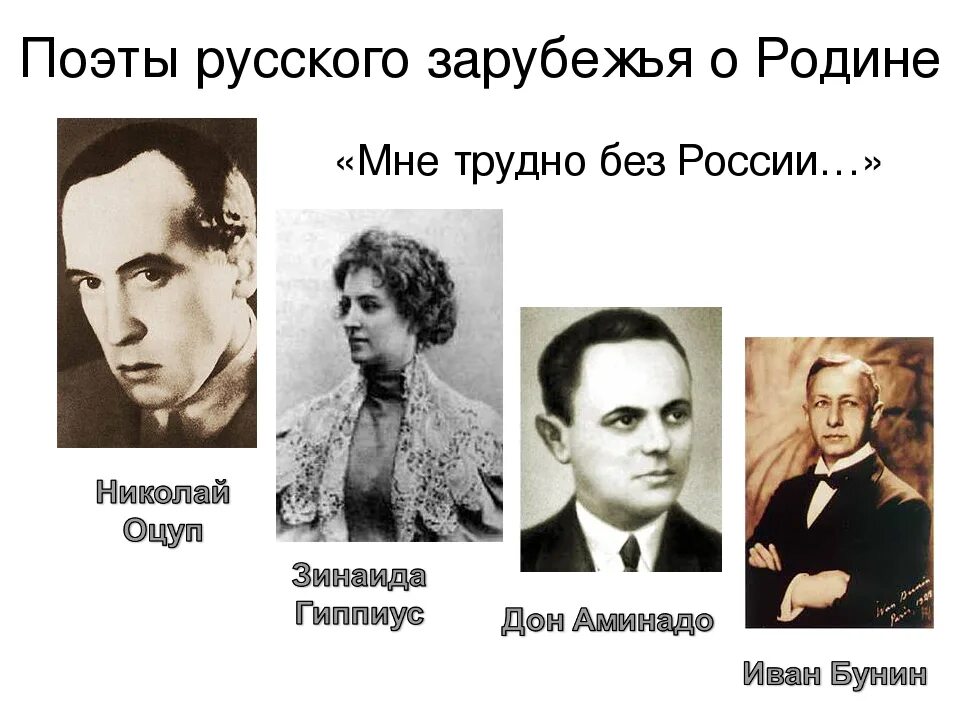 Бунин и Дон Аминадо. Поэты русского зарубежья. Поэты русского зарубежья о родине. Писатели 20 века. Стихотворение мне трудно без россии