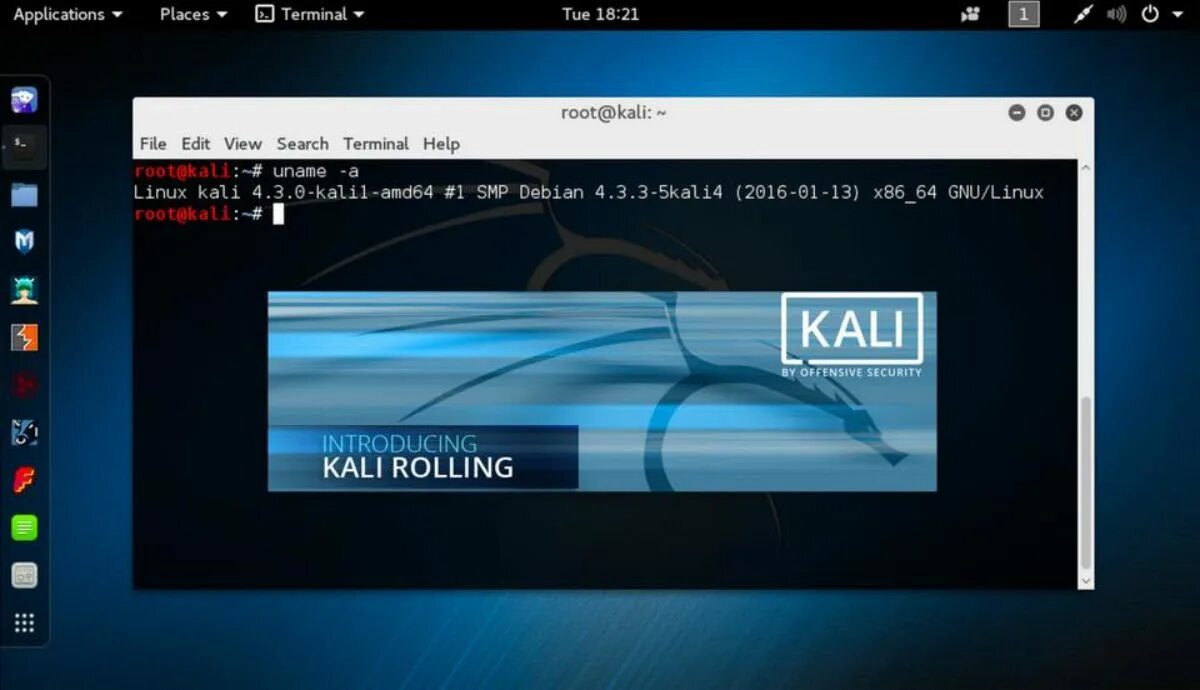 Kali Rolling. Kali Linux GNU. Kali 2016.1. Экран Кали линукса.