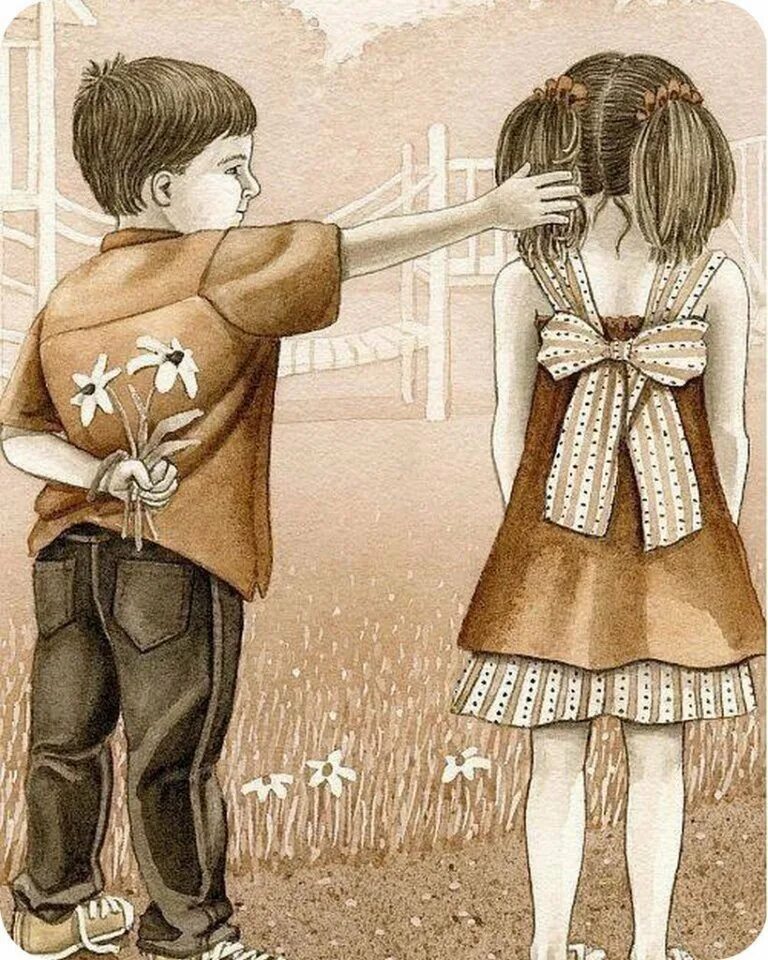 Мальчик дергает девочку за косу. Мальчик и девочка рисунок. Дернул за косичку рисунок. Изображение мальчика и девочки. Почему мальчик вдруг