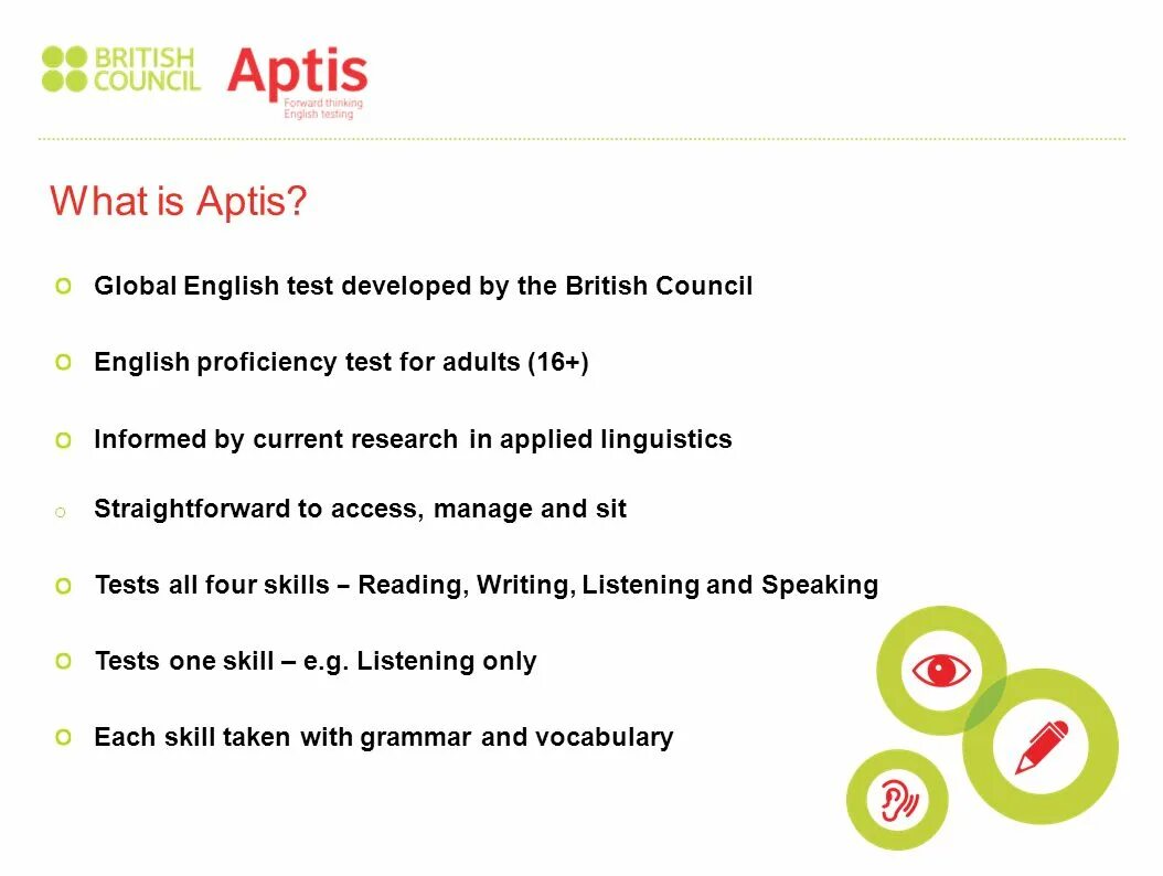 Aptis Test. Aptis score. British Council Test. English British Council Tests. Test for teachers