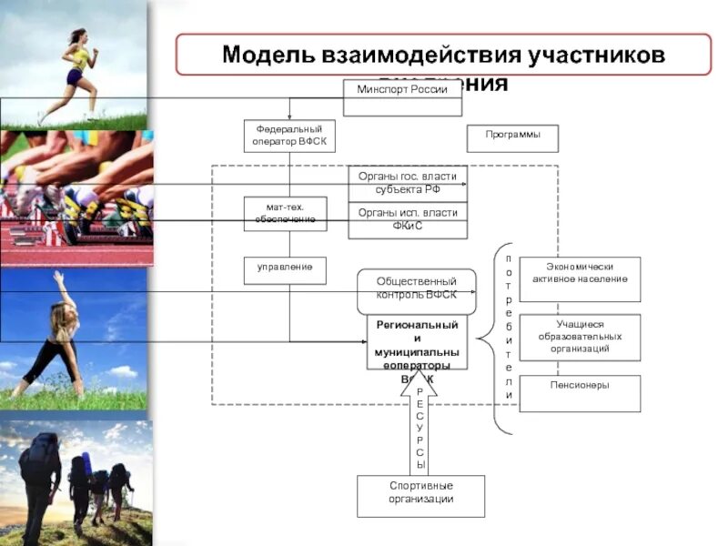 Взаимодействие организаций спорт. Схема управления российским ф. Модель взаимодействия участников программы. Схема взаимодействия участников проекта. Управление физкультурно спортивной организации