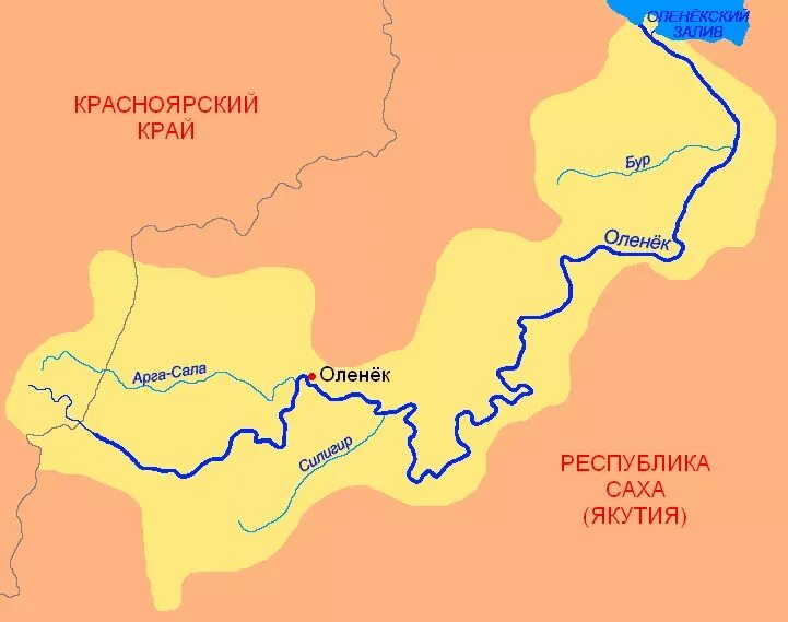 Река оленек на карте