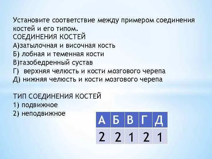 Установите соответствие между примерами. Установитт соответстке между пимерами кос кй. Установите соответствие между примерами и типами соединения костей. Установите соответствие между костями и типом соединения.