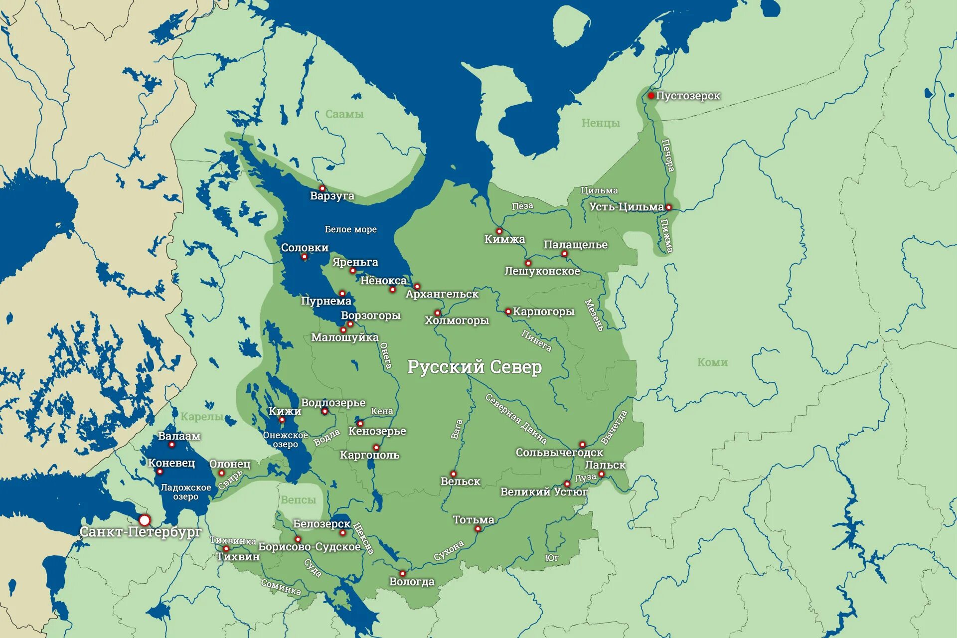 Крупные города севера россии. Русский йсевер на карте. Карта европейского севера России. Границы русского севера.