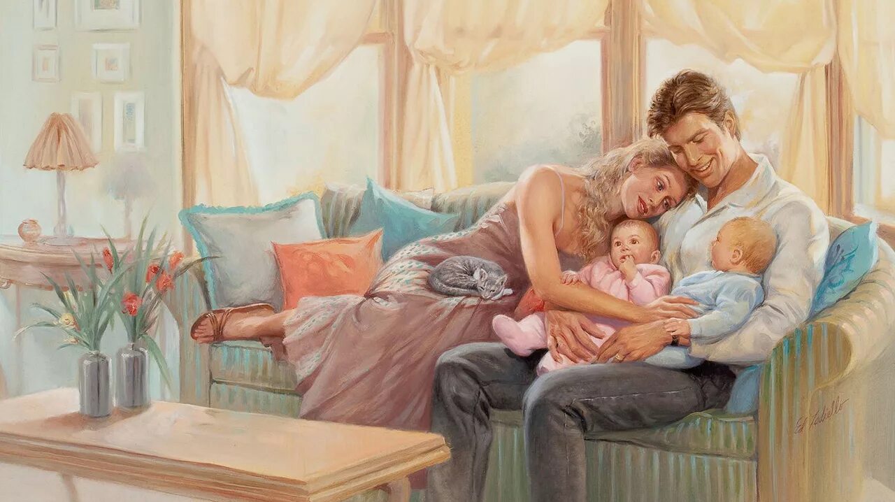 Жить всю жизнь с мамой. Семейное счастье в живописи. Картина счастливая семья. Картина семь. Счастливая семья иллюстрации.