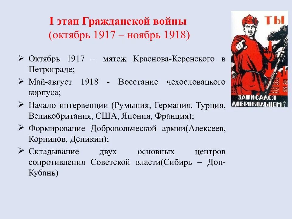 Какие события произошли в период гражданской войны. Этапы гражданской войны 1917-1922. Этапы гражданской войны 1917 в России. 1 Этап гражданской войны 1918 1922.