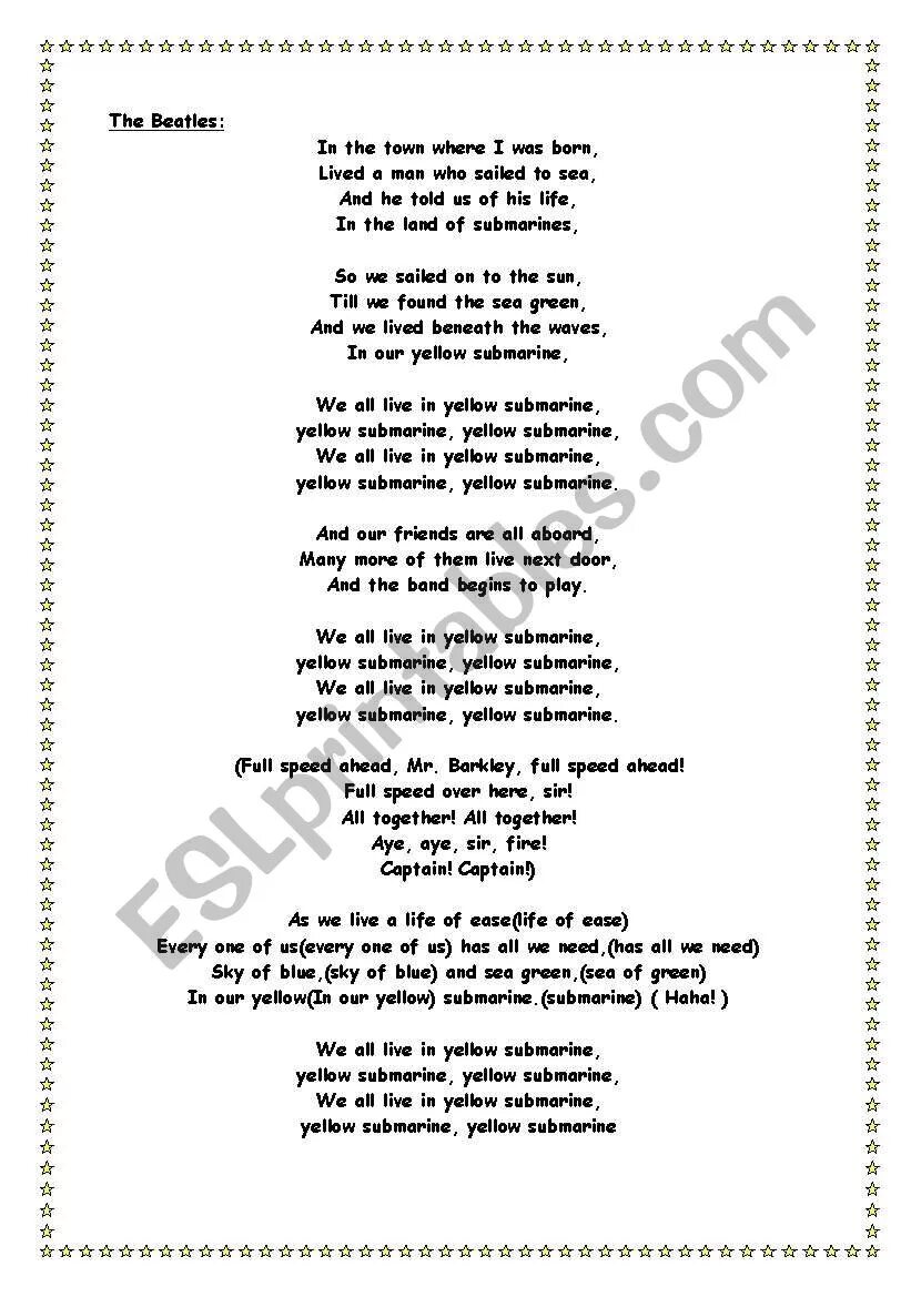 Субмарина песня. Yellow Submarine текст. Текст песни Yellow Submarine. Жёлтая подводная лодка текст. Yellow Submarine the Beatles текст.