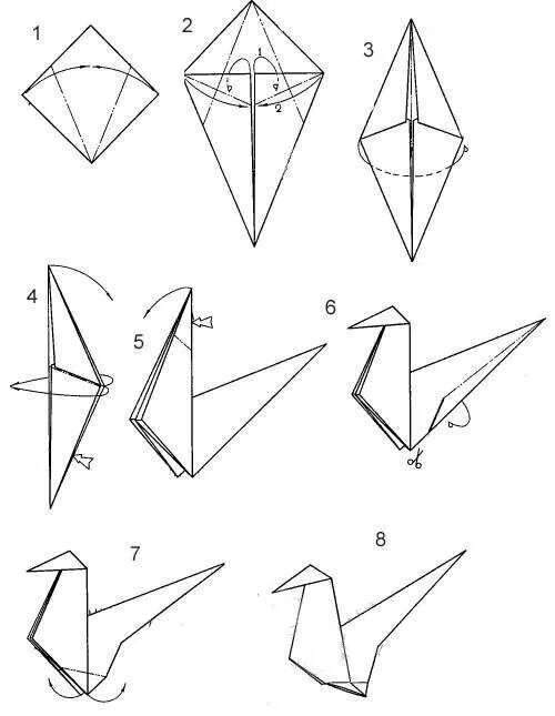 Лебедь из бумаги инструкция. Оригами пошагово для начинающих птица. Простое оригами птицы из бумаги для начинающих. Оригами птица схема для начинающих пошагово. Птица оригами простая схема для детей.