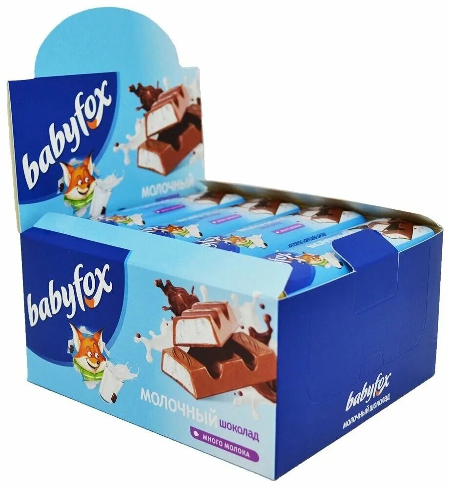 Шоколад baby купить. Babyfox молочный шоколад. Батончик "Babyfox" молочный 45 гр. Батончик молочный шоколад "Babyfox" 45г. Baby Fox молочный шоколад 45г 30шт.