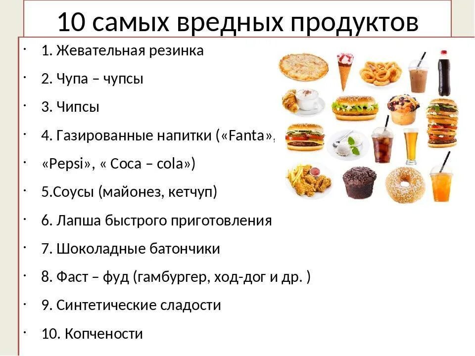 Вредные продукты питания. Вредная еда список. Топ самых вредных продуктов. Вредные продукты питания для организма.