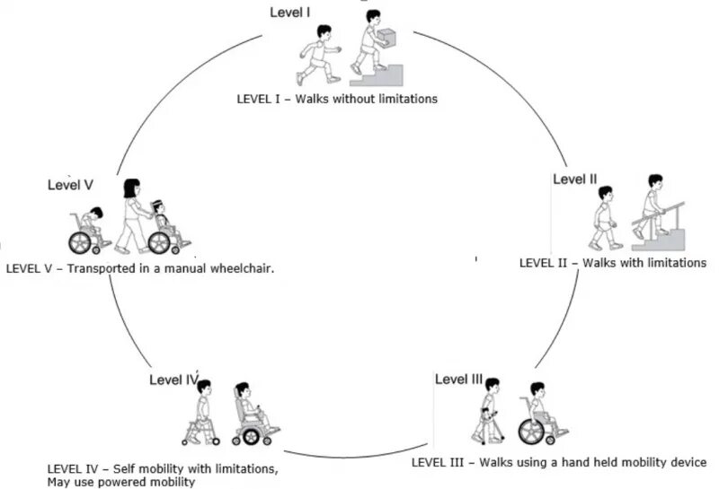 Limit level. Уровни ДЦП по GMFCS. Классификация больших моторных функций GMFCS. Шкала больших моторных функций при ДЦП. Шкала GMFCS уровни двигательных нарушений.