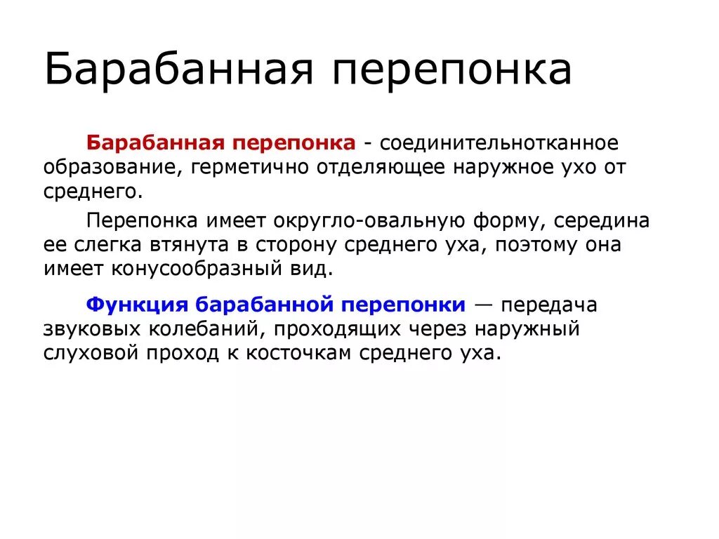 Особенность строения барабанной перепонки какую функцию