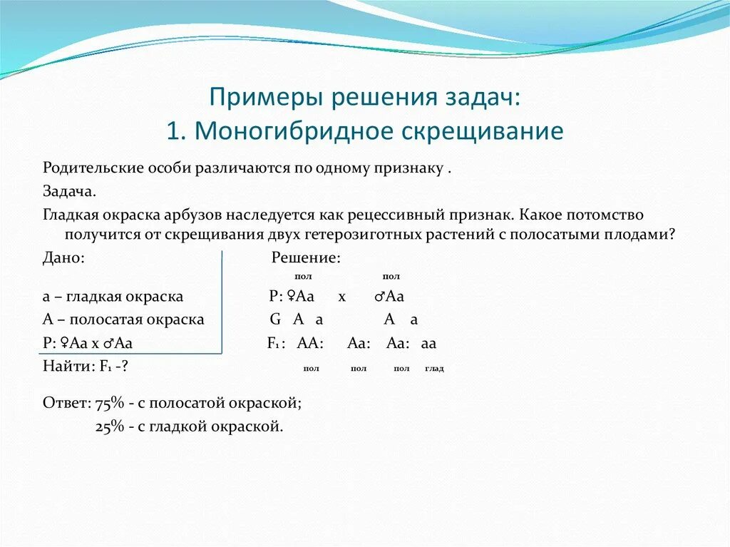 Задачи с доминантными и рецессивными признаками решение. Решение генетических задач на моногибридное скрещивание. Примеры задач на моногибридное скрещивание. Генетика задачи 9 класс моногибридное скрещивание. Примеры решения генетических задач на моногибридное скрещивание.