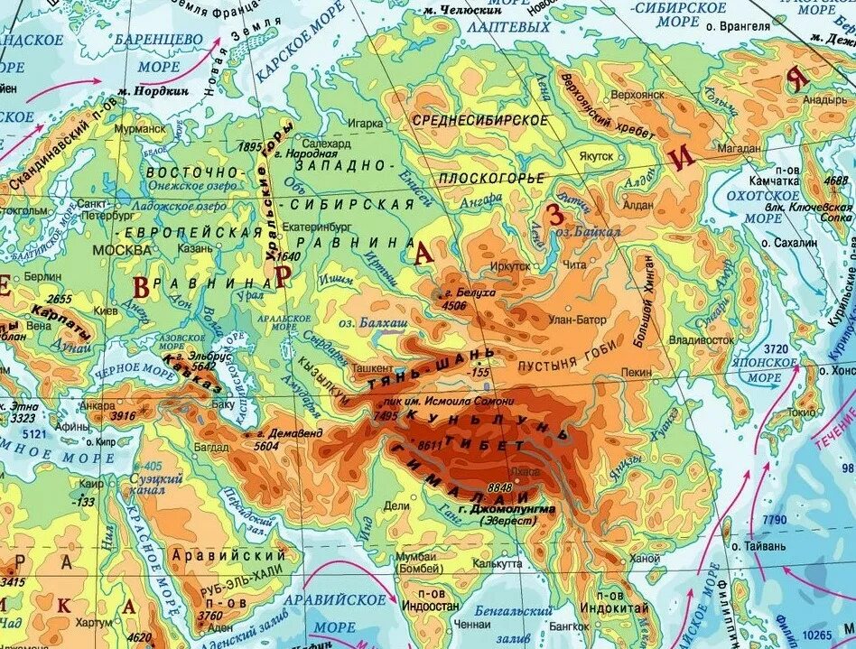 Гималаи на карте Азии. Физическая карта горы Гималаи на карте.