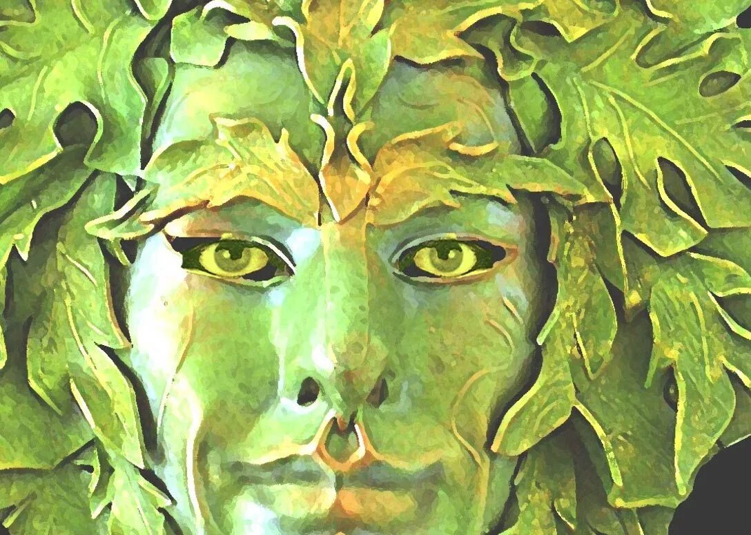 Лесные духи. Дух природы. Зеленый человек мифология. Зелёные люди картины. Семь зеленых людей