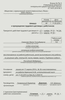 Приказ об отмене командировки образец