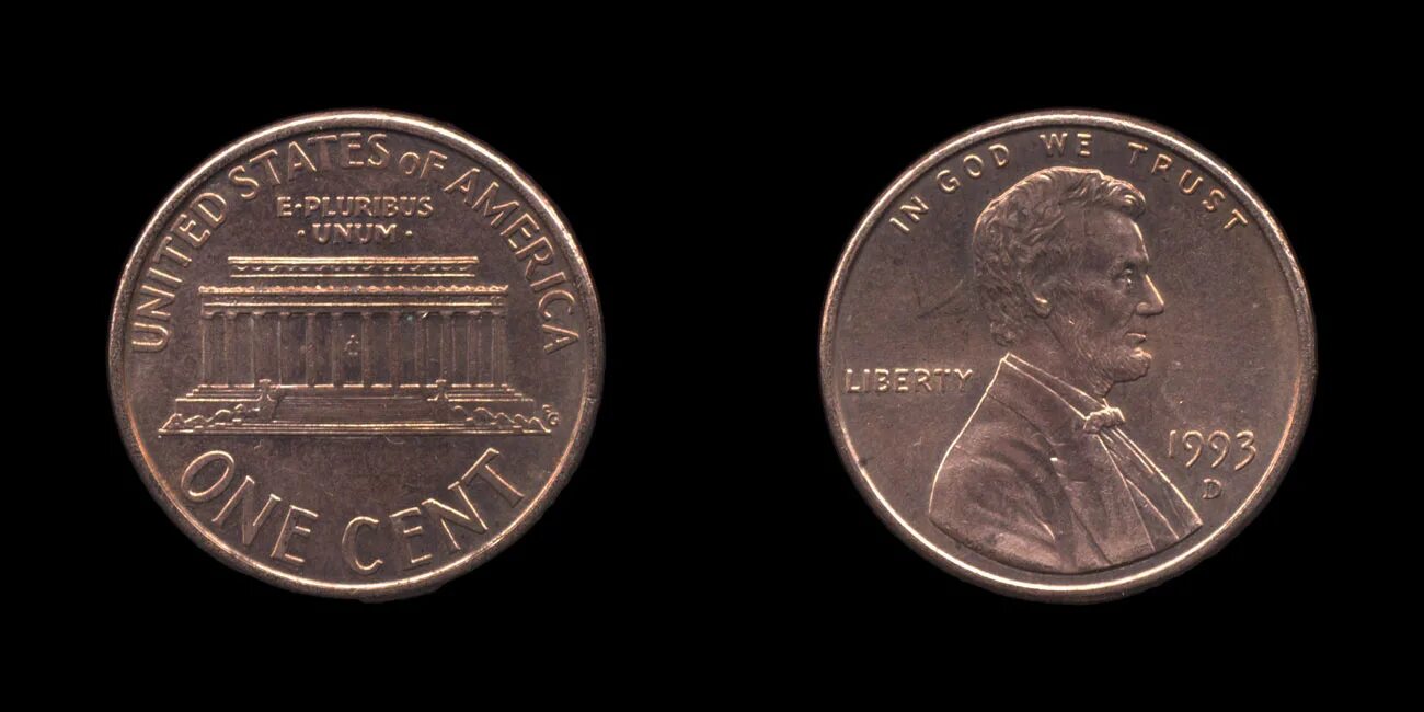 1 Цент США. One Cent 1993. Одноцентовая монета. Монеты с дисконтом.