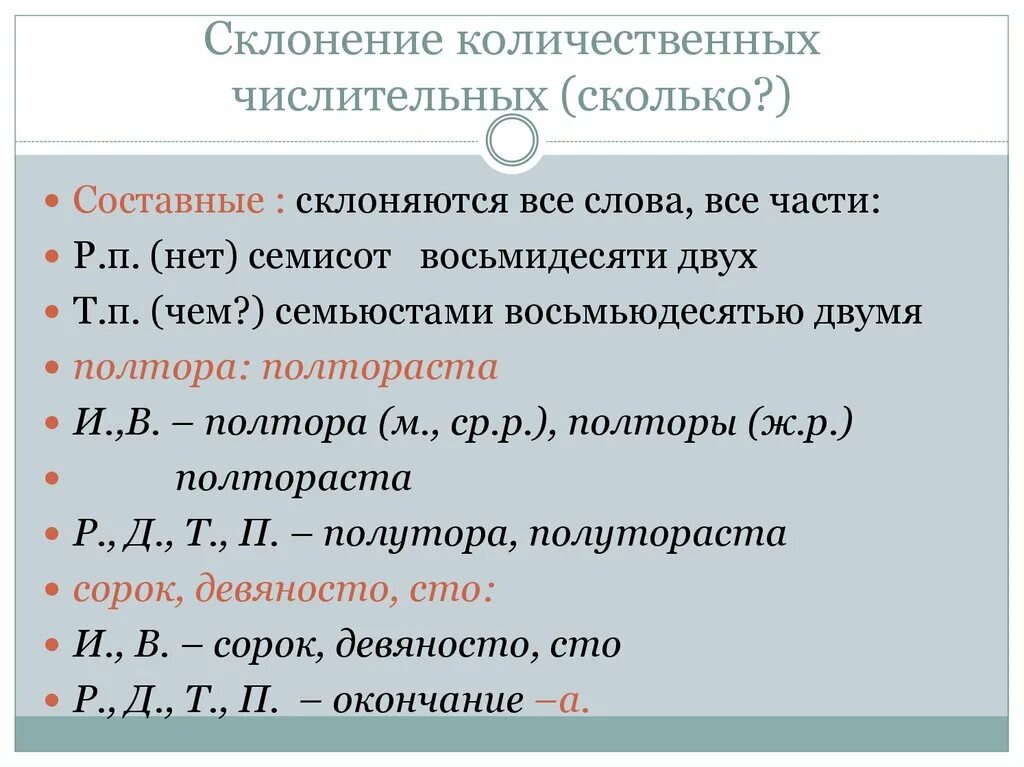 Склонение сложных составных количественных числительных. Склонение составных количественных числительных таблица. Склонение составных порядковых числительных. Склонение количественных числит. Как склоняются сложные и составные количественные числительные