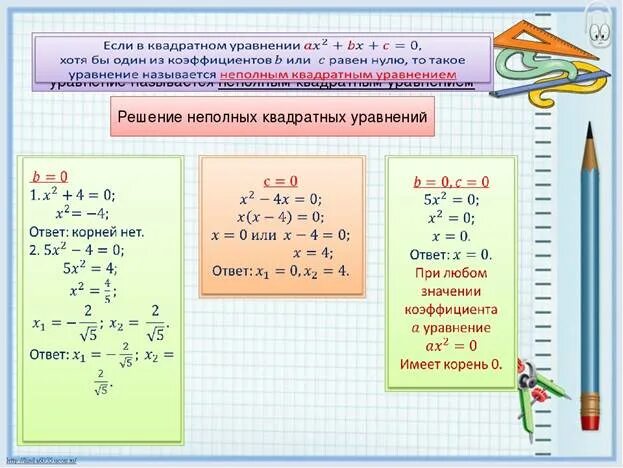 Как решать квадратные примеры. Решение неполных квадратных уравнений 8 класс. Квадратные уравнения решение неполных квадратных. Формула решения неполного квадратного уравнения формулы. Неполные квадратные уравнения 8 класс.