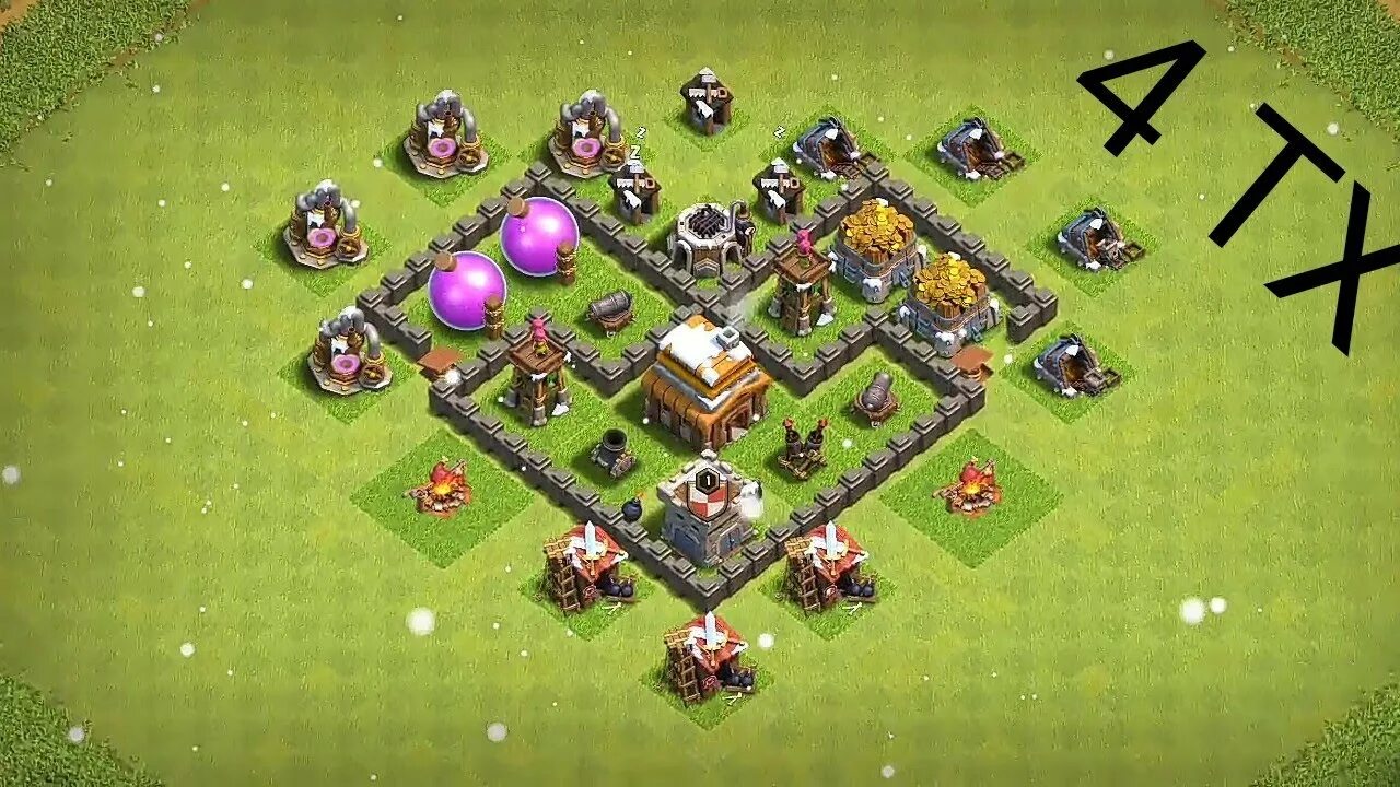 Планировка для 4 ратуши в Clash of Clans. Клэш оф кланс база 4 ТХ. Планировка клэш оф кланс 4 ратуша. Базы для 4 ТХ Clash of Clans. База уровень 3