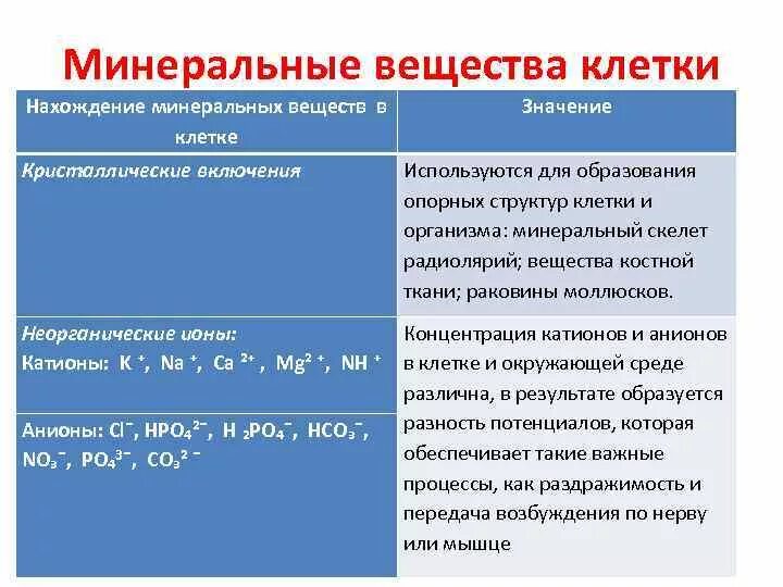 Значение минеральных солей кратко