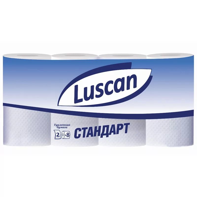 Бумага туалетная рулонов luscan professional. Бумага туалетная Luscan Standart 2-слойная белая 8 рулонов в упаковке. Бумага туалетная Luscan Standart 2сл бел вторич втул 21, 88м 175л 4рул/уп. Luscan стандарт туалетная. Бумага Luscan 1 слойная 480м 6 шт.