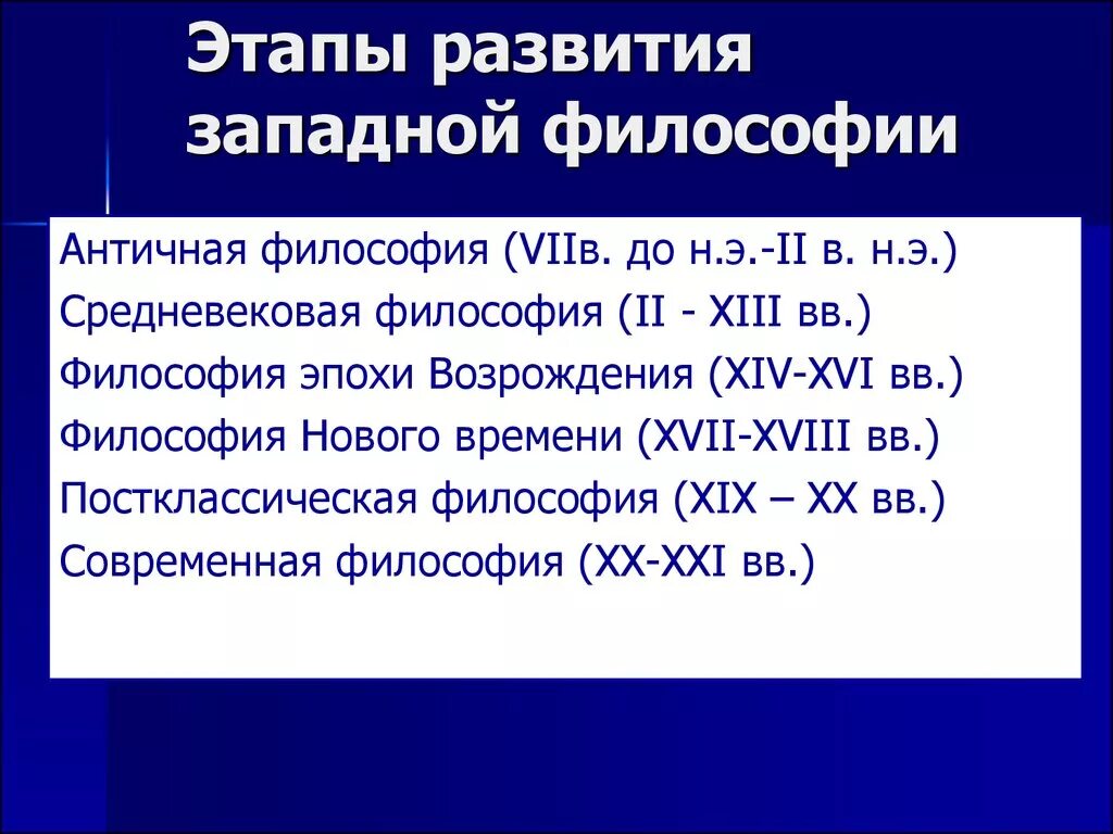 Этапы западной философии