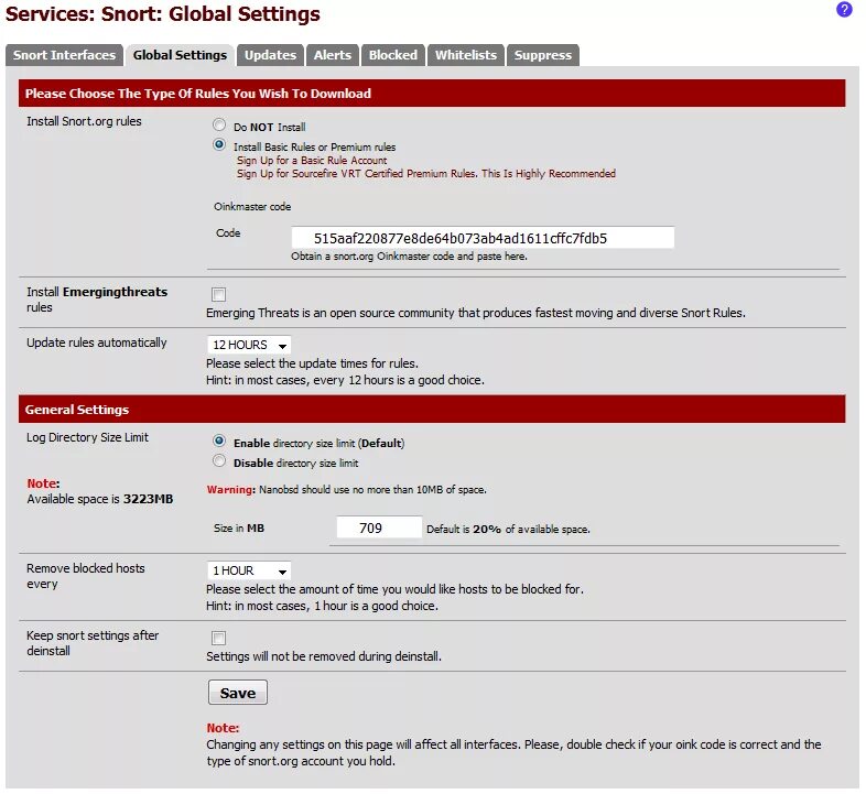 Global settings