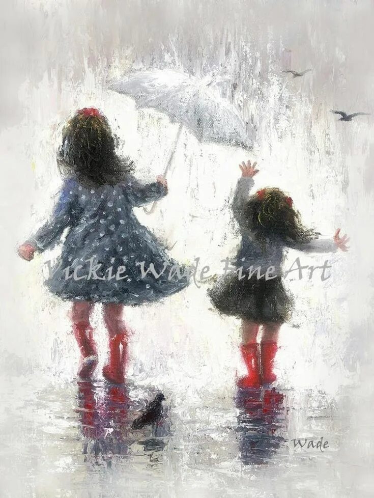 Sister rain. Sister rain. Картина две девочки под дождем. Picture for children in the park rainy. Sister rain.