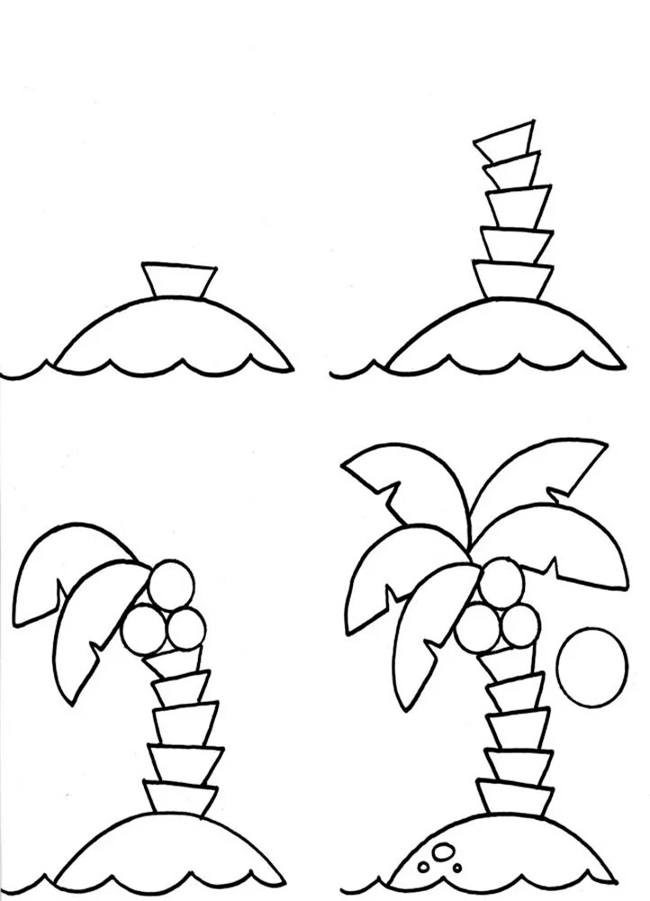 Поэтапное рисование пальмы. Пальма раскраска для детей. Поэтапное рисование пальмы для детей. Пальма рисунок для детей карандашом. Раскраска поэтапно