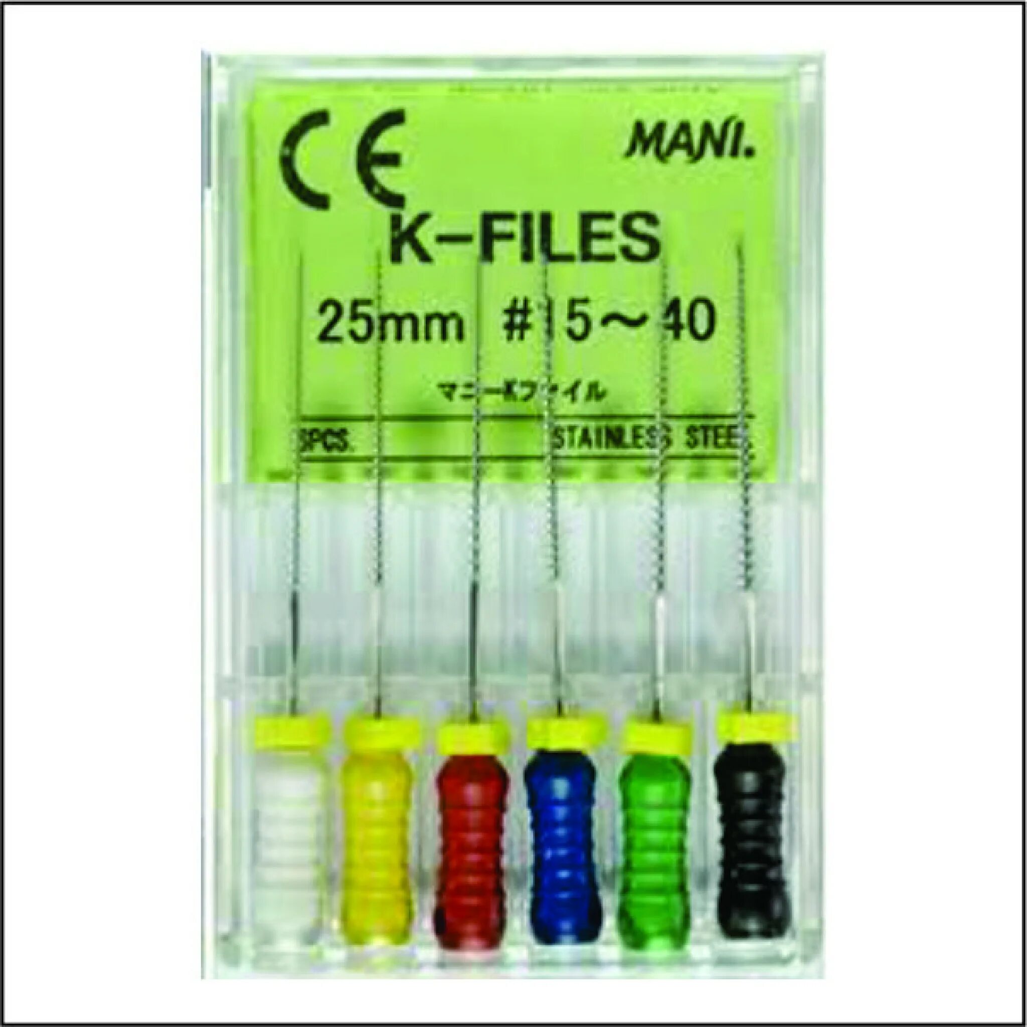 N файл. Mani k-file 25mm. h-files - корневые буравы ручные, длина 25 мм, iso-40 (6шт). (комп). набор к файлов стоматология. к-файлы №08 25мм 6штуп маni.