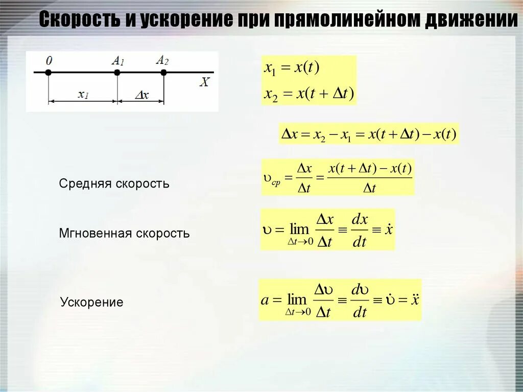 Найти полную скорость и ускорение. Ускорение. Ускорение при прямолинейном движении. Ускорение прямолинейного движения. Формула ускорения прямолинейного движения.