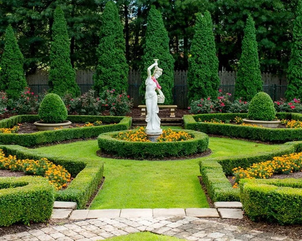 Какие основные ландшафты. Партерный сад пруд французский стиль. Партер цветник. Сад в классическом стиле. Регулярный стиль в ландшафте.
