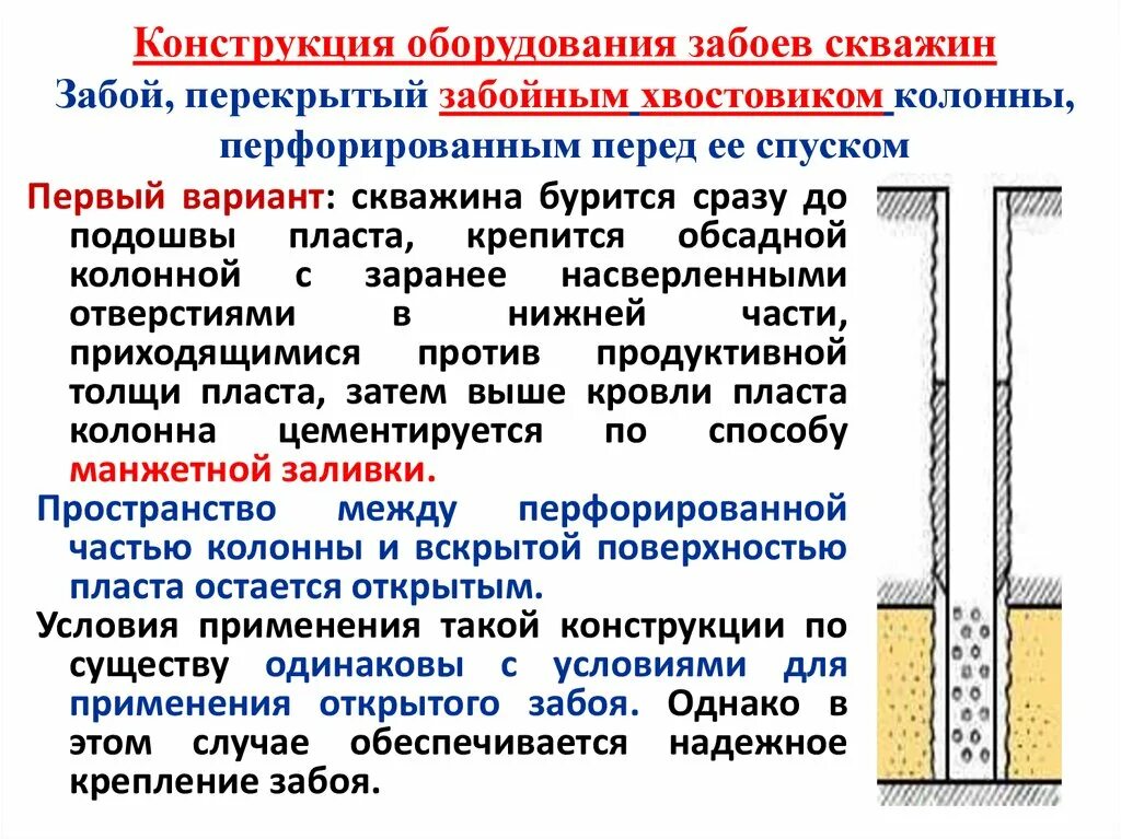 Устье забоя. Схема перфорированного забоя скважины. Типовые конструкции забоев скважин схемы. Схема конструкции забоев скважин. Классификация конструкции забоя скважин.