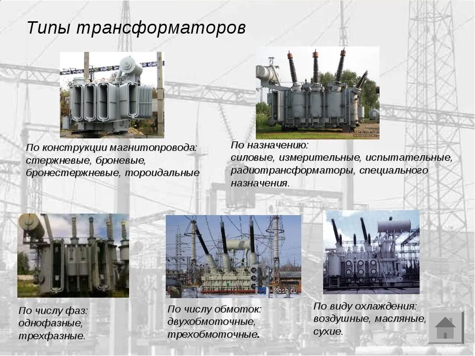 Типы силовых трансформаторов. Трансформатор виды трансформаторов. Типы трансформаторов и их Назначение. Типы трансформаторов и их параметры. Описать основные типы трансформаторов..