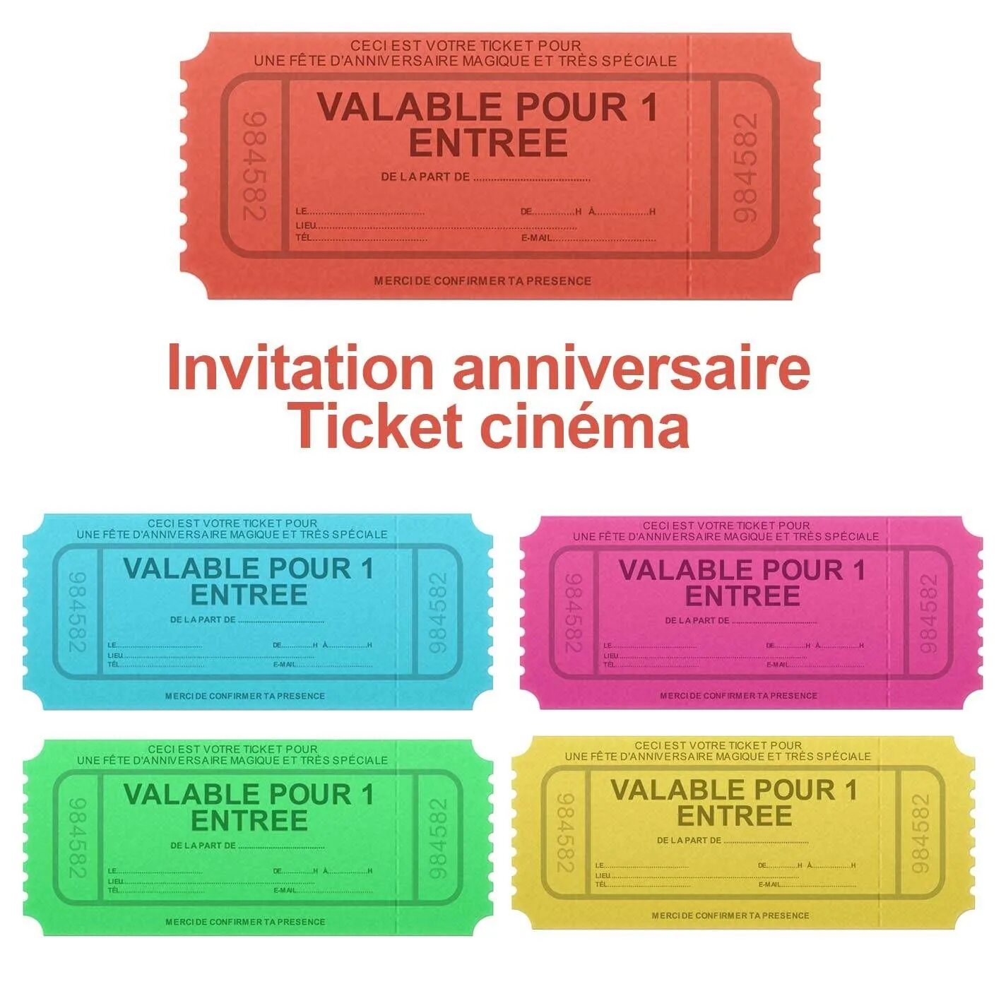 Ticket de. Ticket for Theatre Printable. Invitation ticket. Cinema Invitation. Exemple carte d'Invitation d'anniversaire.