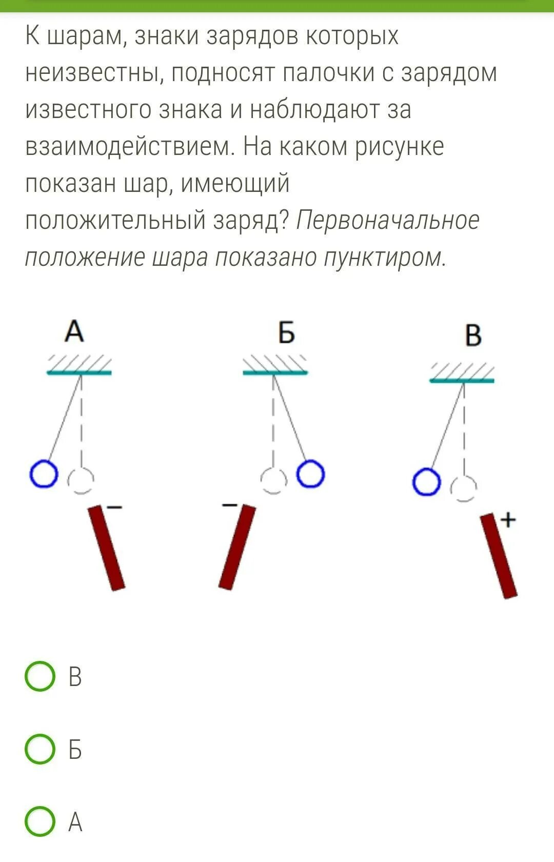 К шарам знаки зарядов которых неизвестны. К шарам знаки зарядов которых неизвестны подносят палочки с зарядом. Шарик притянется к палочке. Притягивается к палочке отталкивается от палочки этот шар.