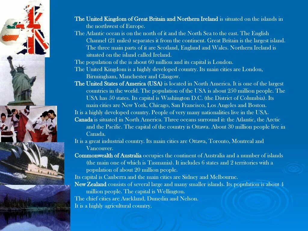 English speaking Countries презентация. The United Kingdom of great Britain and Northern Ireland is situated on the Islands in the Northwest of Europe. The uk текст. English speaking Countries the United Kingdom of great Britain and Northern Ireland. The country across the ocean контрольная