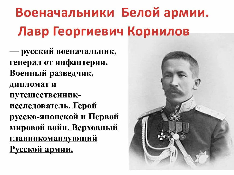 Российские военачальники первой мировой войны. Корнилов белая армия.