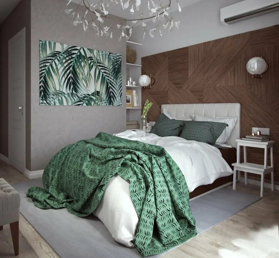 Интерьер спальни обои муссон и серо зеленый Cores para Quartos de Casais: Veja 125 Fotos com Exemplos Accent wall bedroom, T